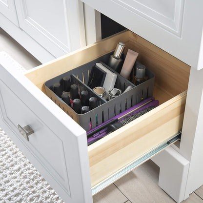 Simplify 4 Compartment Stackable Bin with Adjustable Dividers | Drawer Organizer | Storage Basket | Good for Office | Desk Supplies | Dorm |Bathroom | Accessories | Make Up | Grey