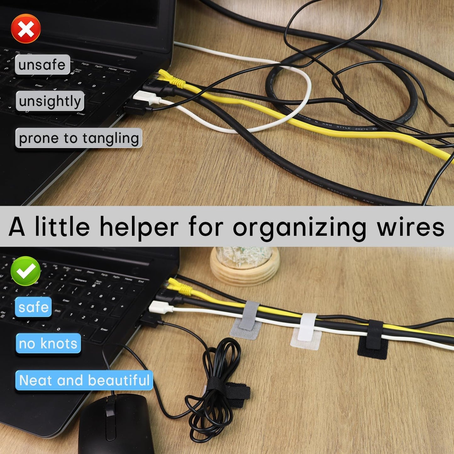 60 Pack Hook and Loop Cable Ties, Adhesive Cable Clips, Cord Organizer for Appliances,Suitable for Office And Home Use, Cable Ties Can Easily Organize Desktop Wires and Network Cables