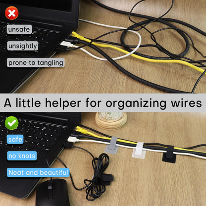 60 Pack Hook and Loop Cable Ties, Adhesive Cable Clips, Cord Organizer for Appliances,Suitable for Office And Home Use, Cable Ties Can Easily Organize Desktop Wires and Network Cables
