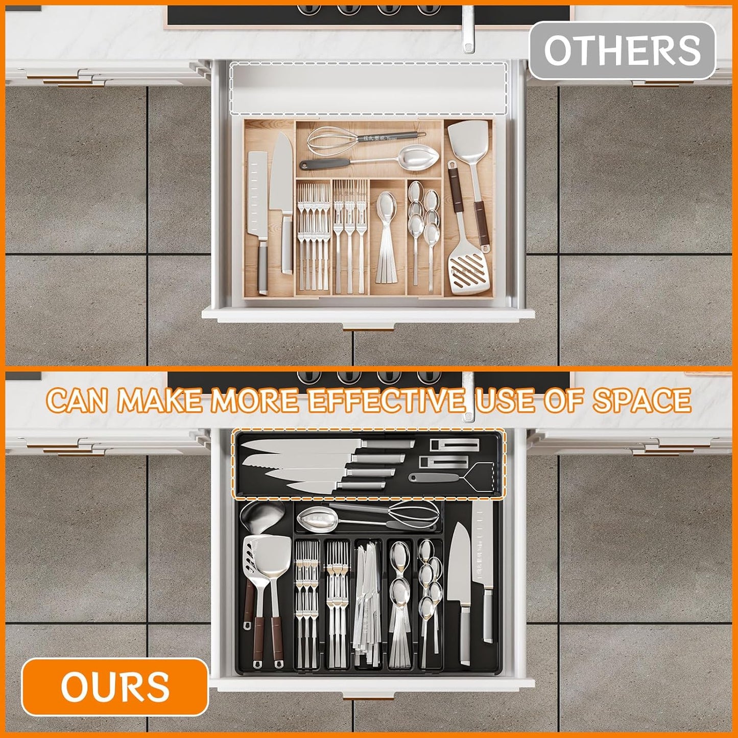Clear Expandable Silverware Organizers for Kitchen Drawers,Large BPA Free Cutlery Organizer in Drawer,Plastic Utensil Drawer Organizer Suitable as Flatware,Knife,Fork,Spoon,Silverware Holder and Tray