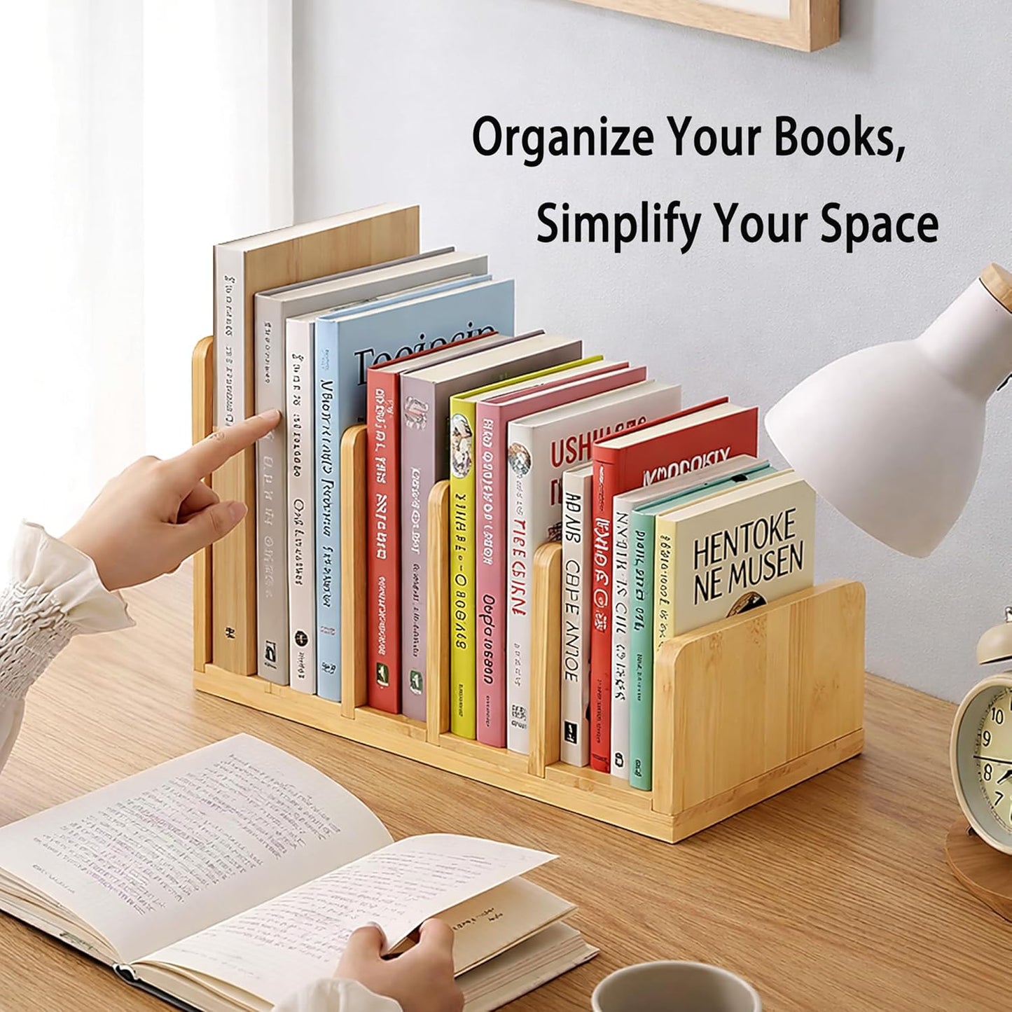 Natural Bamboo Cook Book Organizer Stand, 4 Slots Vertical Book Rack for Kitchen Countertop,Sturdy Recipe Book Holder & Binder Organizer,Easy to Assemble Cookbook Storage for Desk,Living Room