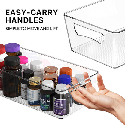 Simple Houseware 4 Pcs Kitchen Clear Bin Storage Organizer, 15" x 8" x 3.75"