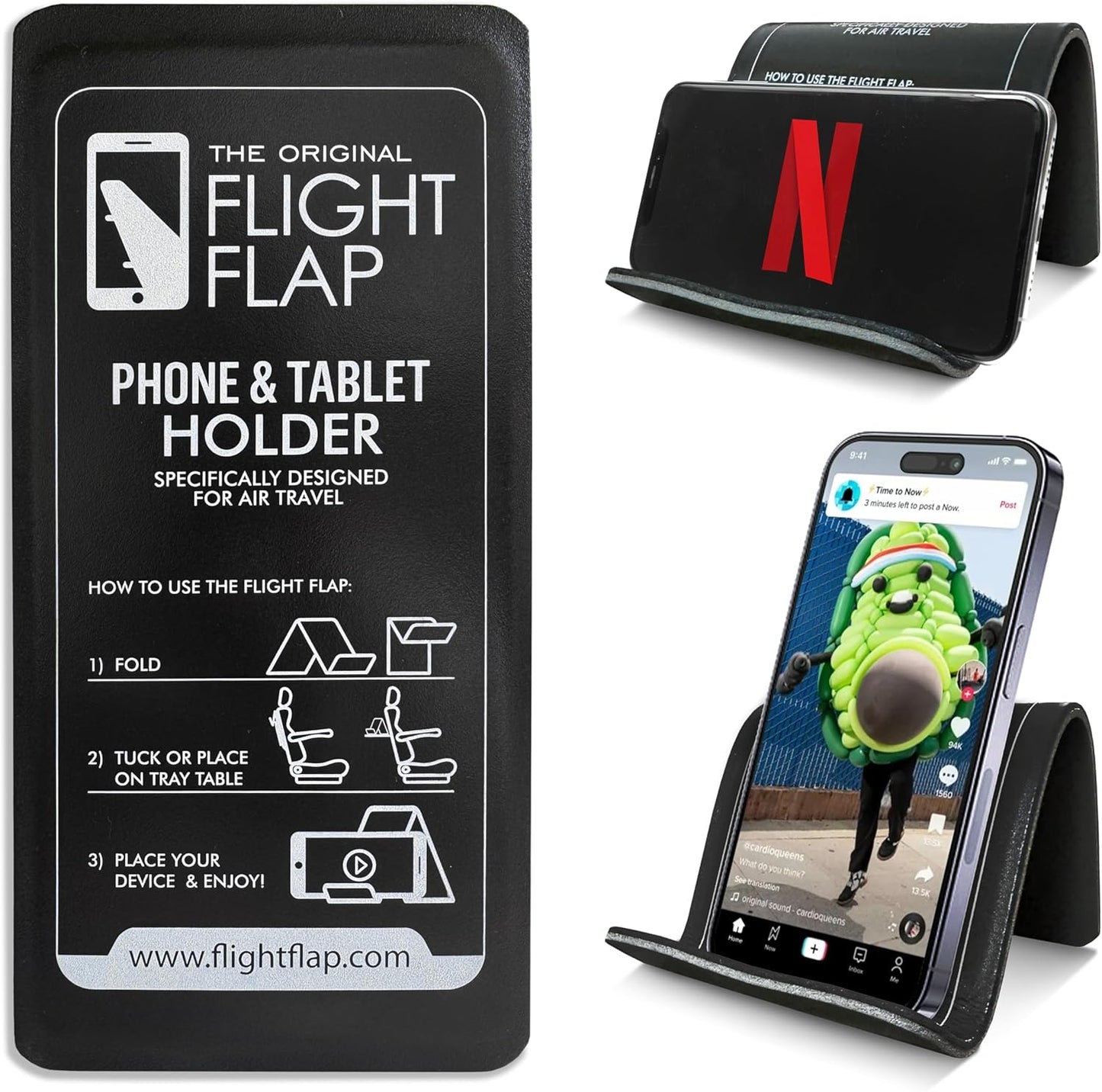 Flight Flap Airplane Phone Holder, Flexible Cell Phone Holder, Folding Cellphone Stand for Desk, Bed, Office, Treadmill - Airplane Gadgets for Long Travel Accessories - Plane Essentials (Silicone)