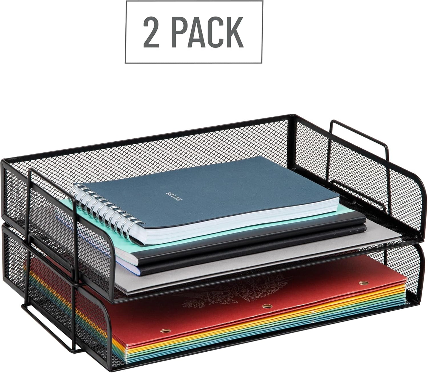 Mind Reader Stackable Paper Tray, Desktop Organizer, File Storage, Office, Metal Mesh, 2 Pcs., Black