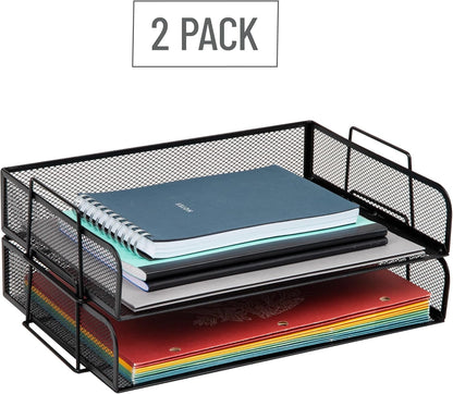 Mind Reader Stackable Paper Tray, Desktop Organizer, File Storage, Office, Metal Mesh, 2 Pcs., Black