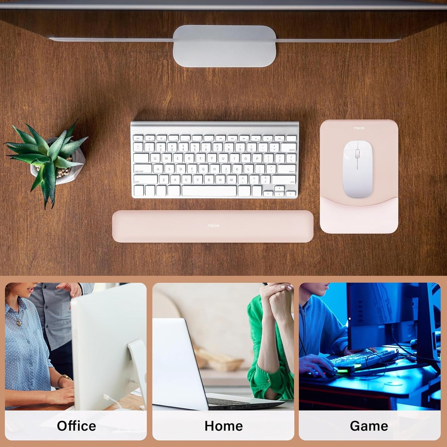 MOSISO Wrist Rest Support for Mouse Pad&Keyboard Set, Rectangular Ergonomic Mousepad Non-Slip Base Home/Office Pain Relief&Easy Typing Pad with Neoprene Cloth&Raised Silicone Lining, Green