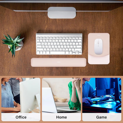 MOSISO Wrist Rest Support for Mouse Pad&Keyboard Set, Rectangular Ergonomic Mousepad Non-Slip Base Home/Office Pain Relief&Easy Typing Pad with Neoprene Cloth&Raised Silicone Lining, Green
