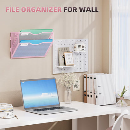 Marbrasse Wall File Holder 2-Tier Hanging Wall File Organizer, Mesh Mail Holder for Papers, Wall Mount File Clipboard & Magazine Organizer Great for Office Home (Black)
