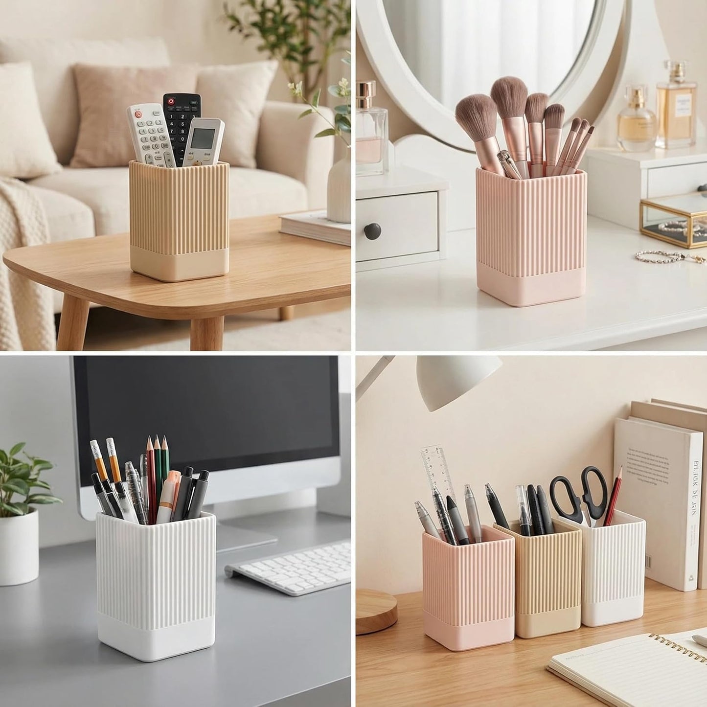 3 Pack Aesthetic Pen Holder for Desk-Sturdy Plastic Pencil Holder - Stylish Makeup Brushes Cup for Women Girls - Cute and Functional Desk Organizer for Office Supplies - Modern Office Decor Pen Cup