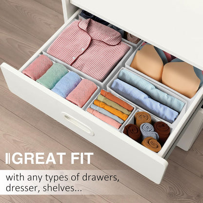 Criusia Drawer Organizer Clothes, 8 Pack Underwear Organizer, Foldable Closet Organizers and Storage Dresser Dividers for Clothes, Socks, Scarves, Ties (Gray)