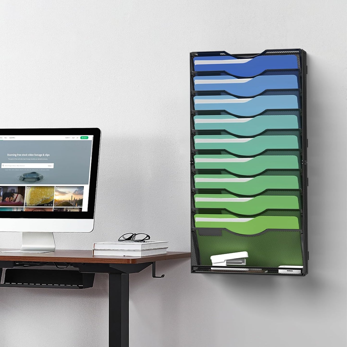 Kuntine.B Wall File Organizer Office Hanging Magazine Holder Wall File Organizer for Office Home (Black, 5 Tier)