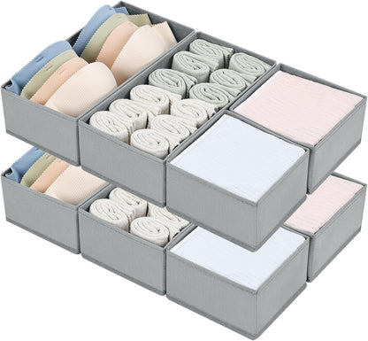 DIMJ Drawer Organizers Clothes, Dresser Organizer Bins for Baby Clothes,Underwear and Sock, Fabric Closet Organization and Storage Boxs, Drawer Dividers for Nursery, Clothing, Tie - 4 Pack, Beige