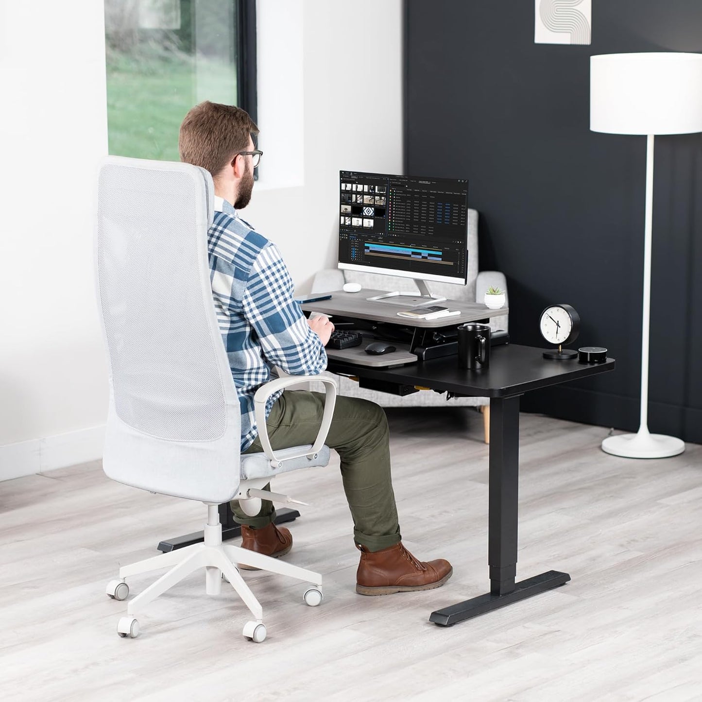 VIVO 26 inch Desk Converter, K Series, Height Adjustable Sit to Stand Riser, Dual Monitor and Laptop Workstation with Keyboard Tray, Black, DESK-V026KB