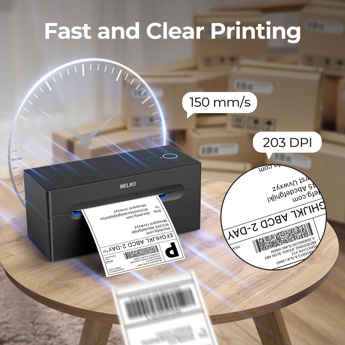 Nelko Bluetooth Thermal Shipping Label Printer, Wireless 4x6 Shipping Label Printer for Shipping Packages, Support Android, iPhone and Windows, Widely Used for Amazon, Shopify (Black)