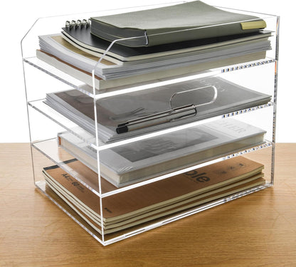 2-Tier Clear Acrylic Paper Trays, Desk File Organizer, A4 Paper Holder, Low-Profile Desk File Sorter for Office/Home, Clear Stackable Letter Tray for Bills, Crafts, Notebooks - Horizontal
