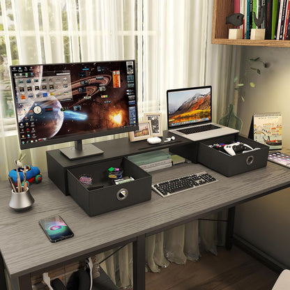 WESTREE Dual Monitor Stand Riser with Two Drawers, Extra Large Storage for 2 Monitors, Desktop Oraganizer Computer,Laptop,Screen,Printer,TV