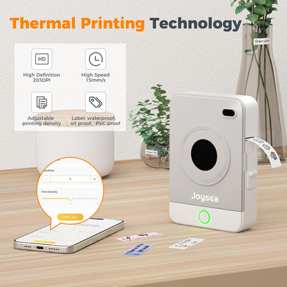 Joysea OP1 Label Maker Machine with Tape, Wireless Small Label Maker Bluetooth with Multiple Templates for Home School Office Organization, Thermal Sticker Printer Gray White