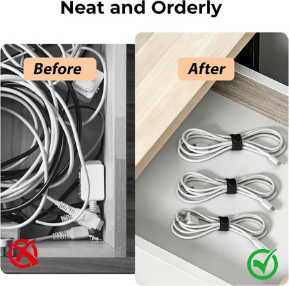 360° Rotatable Cord Organizer Set, 10 Pack Cable Holders & Silicone Cable Straps, Adhesive Wire Fixer for Desk Phone Charger, Nightstand Cable Management for Home Travel Office Accessories Black