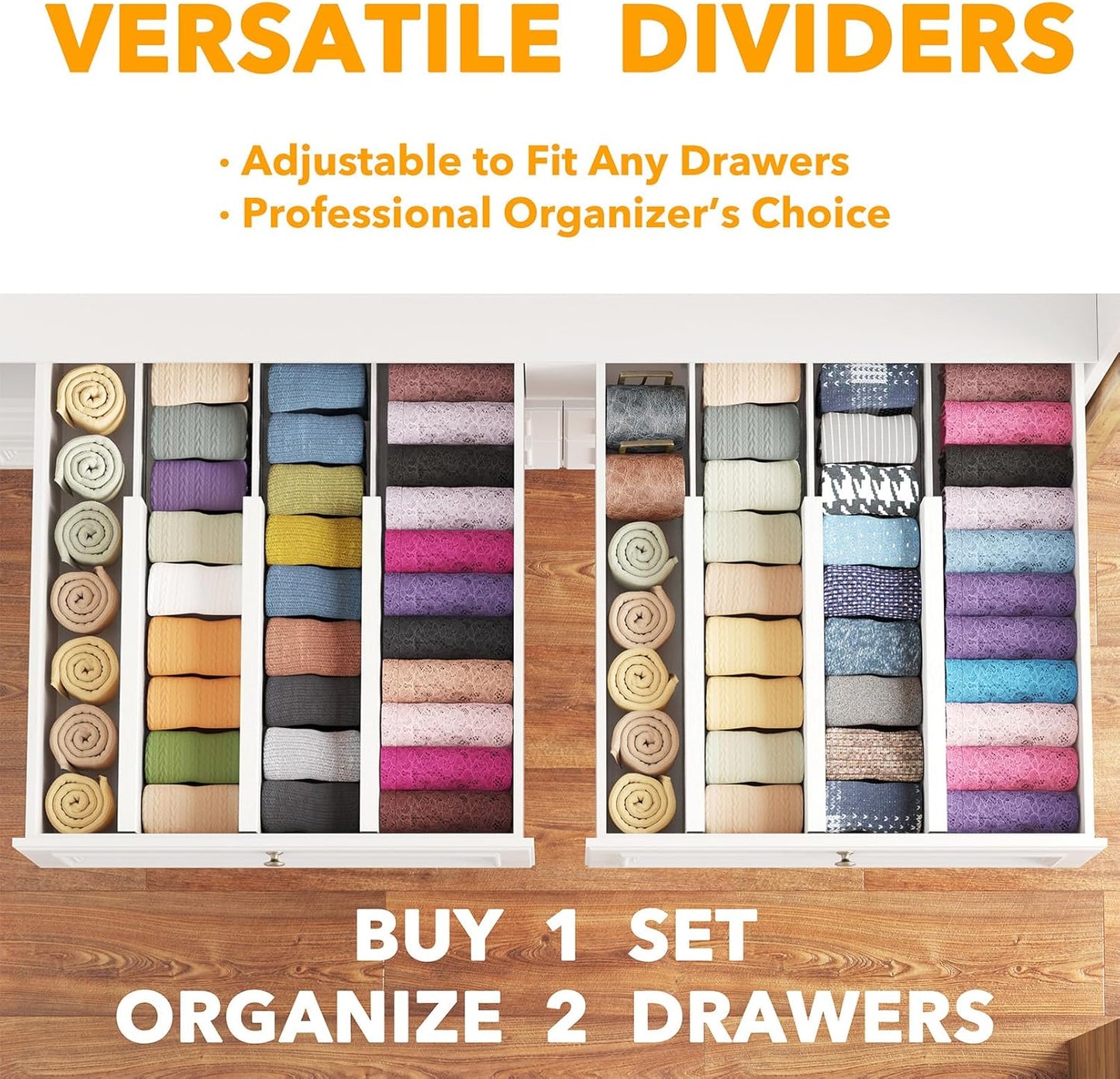 SpaceAid Bamboo Dresser Drawer Dividers 6 Pack, 4.65“ High Adjustable 12.5“-17” Drawer Organizers, Expandable Organization for Clothing, Clothes, Dressers, Natural