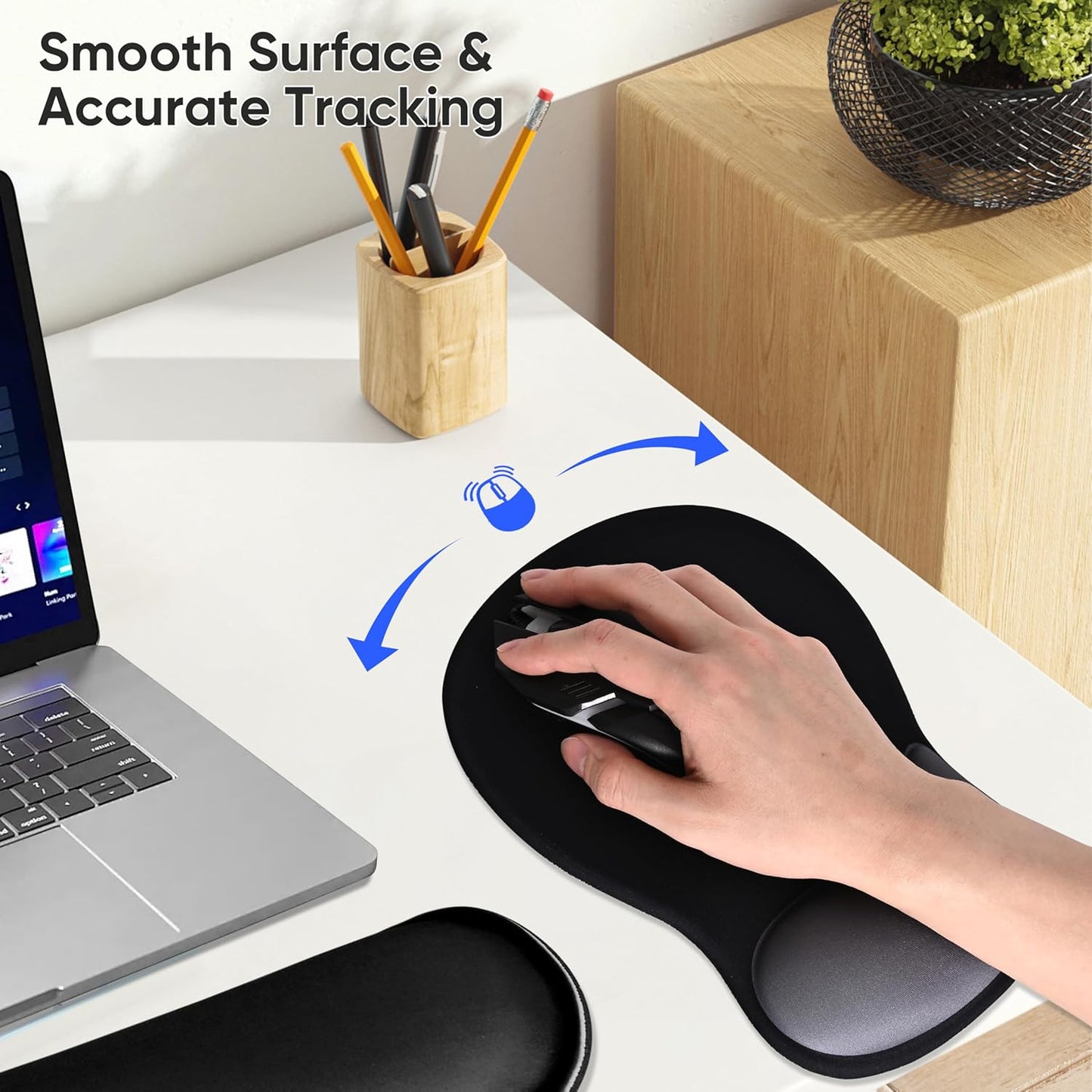 Wrist Rest Support for Mouse Pad Keyboard Set Circle Coaster Gaming Mouse Pad Ergonomic Gel Memory Foam Set for Computer, Laptop, Office, Pain Relief, Comfortably Typing Flowers KM-39
