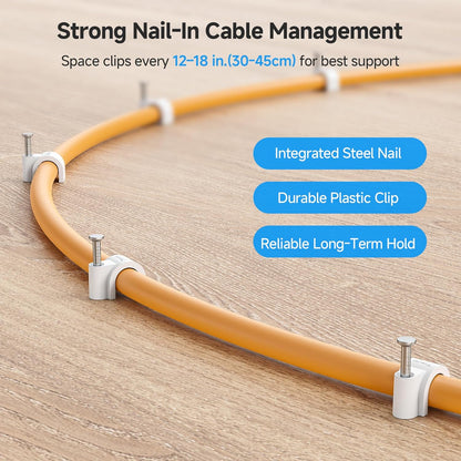 Cable Matters 200-Pack Nail-in Cable Clips Cord Organizer, 7mm / 0.27 inches, Ethernet Cable Wall Clip, Wire Wall Clips, White