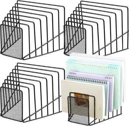 2 Pcs 7 Section Wire File Organizer for Desk, Metal Mesh Incline File Holder, Letter & Magazine Folder Rack, Desktop Paper Sorter for Home Office School (Golden)