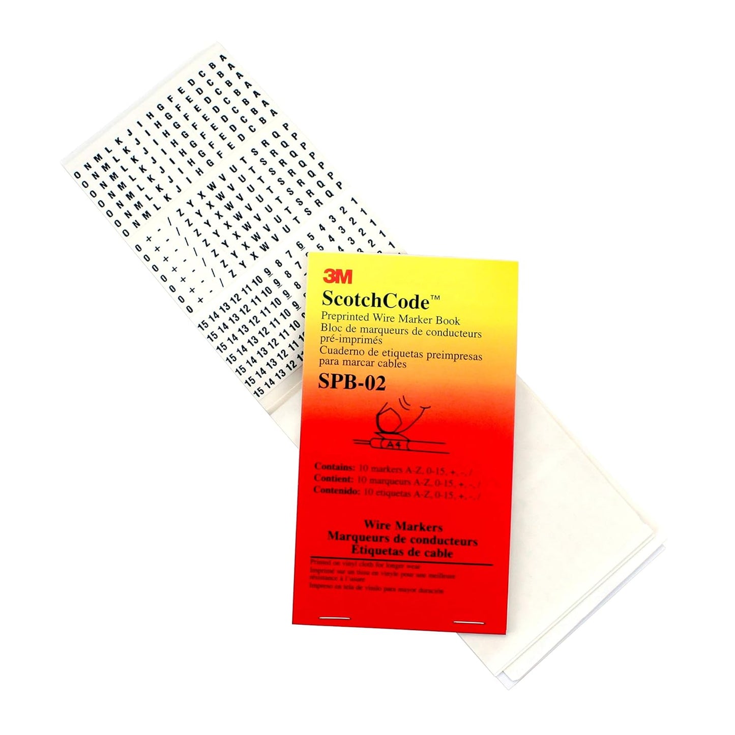 3M ScotchCode Pre-Printed Wire Marker Book SPB-03, Vinyl Coated, Black Printed Numbers (10) each 1–45, White Background Highlights Characters, 1 Book