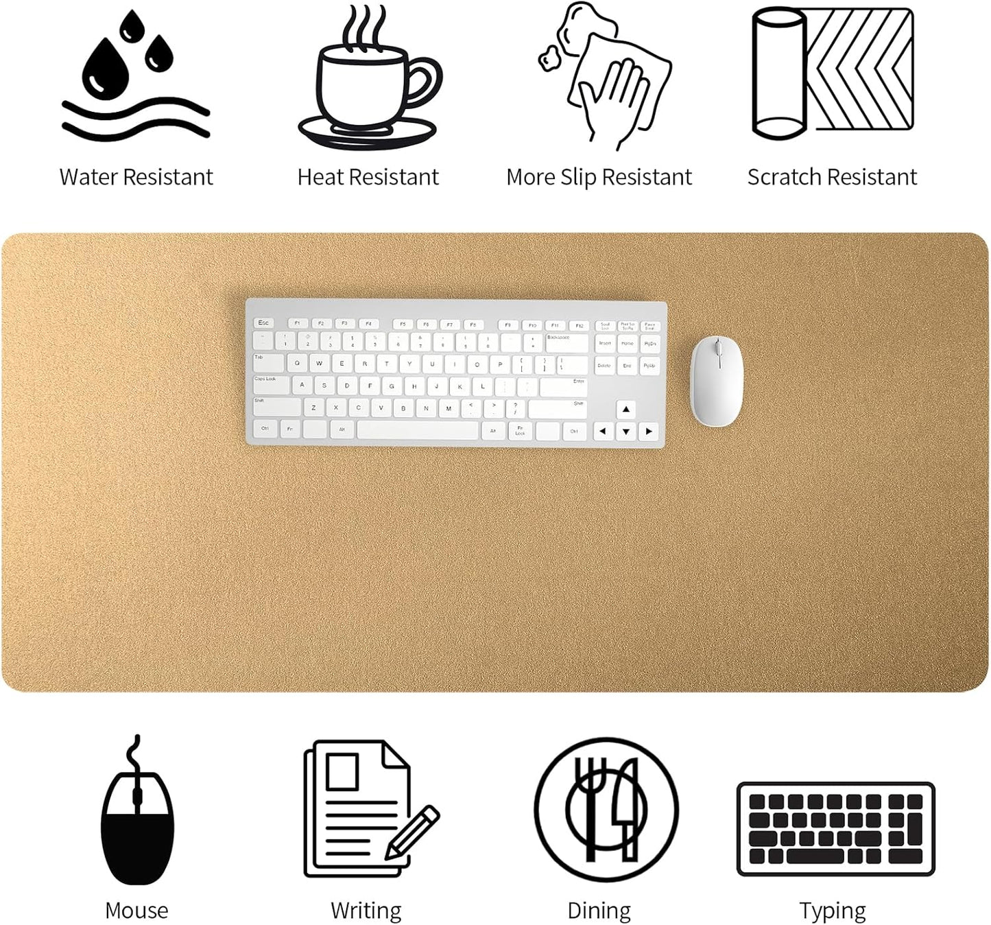 Bloss Leather Desk Pad and Keyboard Wrist Rest, Large Mouse Pad + Keyboard Pad+Mouse Wrist Support, Non-Slip Desk Mat Protector for Office, Home(31.5×15.7 Inches,Beige)
