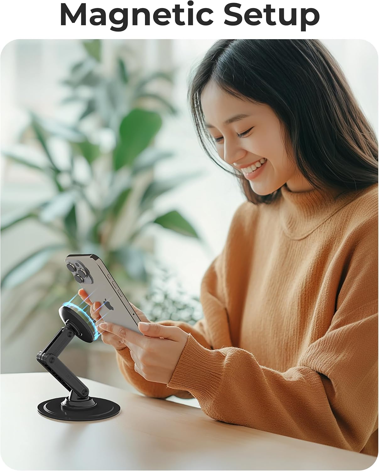 COOPER Mag360, Desktop MagSafe Stand for iPhone 17 Pro Max (16/15/14/13/12), Magnetic Phone Holder for Desk, 360° Rotating, Height Adjustable, Magnetic Phone Stand for Desk, with Metal Ring (Black)
