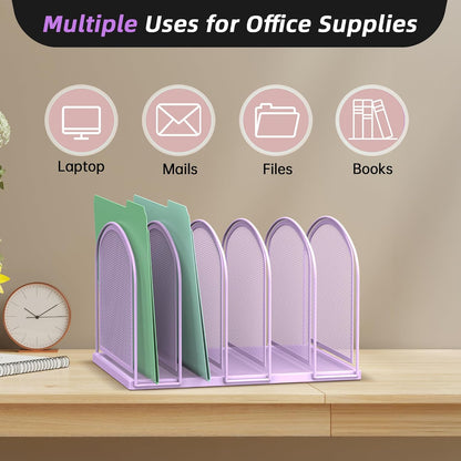 SUPEASY File Organizer for Desk, 5-Section Mesh Desk Organizer, Vertical File Holder Desktop Organizer File Sorter, File Folder Holder for Office Supplies, Black