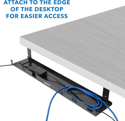 Mount-It! Premium Under Desk Cable Management Tray – 23" Heavy-Duty Steel Cable Tray & Cord Basket for Standing Desk & Home Office, Secure Crossbar or Screw Mount Wire Organizer (Black)