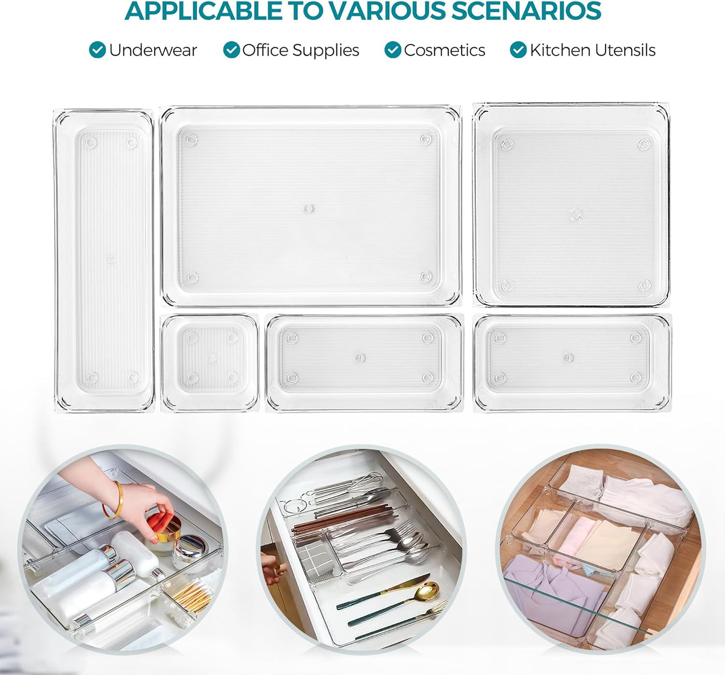 4 Pack Drawer Organizer - 3" X 6" Clear Acrylic Storage Bins with Non-Slip Pads, Versatile Desk Tray for Makeup, Jewelry, Kitchen, Bathroom, and Office Organization