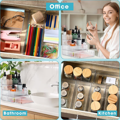 Teenyyou 8 Pcs Clear Drawer Organizers Bins Stackable Makeup and Vanity Organizer Trays Clear Plastic Drawer Organizers Set for Office Desk Dividers(9.9 x 6.3 x 1.8 Inches)