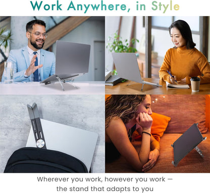 BELLEMOND Foldable Portable Laptop Stand | Ultralight Travel Riser | X-Frame Adjustable Aluminum | Fits MacBook, Dell, HP, Lenovo 10-17.3" | Carry Pouch | Space Silver