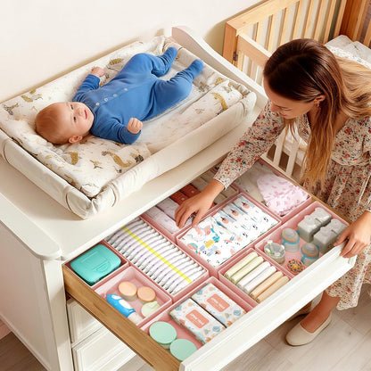 DIMJ Drawer Organizers Clothes, Dresser Organizer Bins for Baby Clothes,Underwear and Sock, Fabric Closet Organization and Storage Boxs, Drawer Dividers for Nursery, Clothing, Tie - 4 Pack, Beige