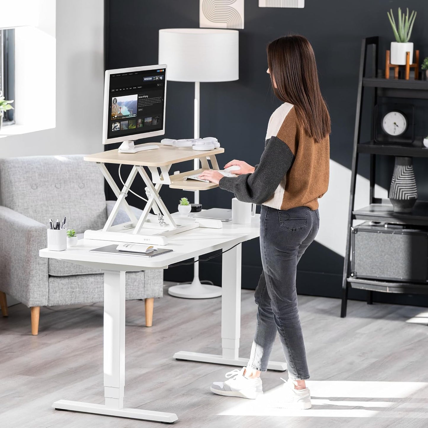 VIVO 26 inch Desk Converter, K Series, Height Adjustable Sit to Stand Riser, Dual Monitor and Laptop Workstation with Keyboard Tray, Black, DESK-V026KB