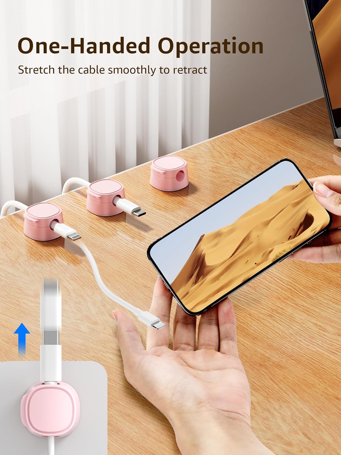12 Pack Magnetic Cable Clips – [One-Snap Lock] Phone Cord Holder for Desk, Adhesive Magnetic Cord Organiser for Nightstand, Wall, Car – Under Desk Cable Management for Office, Home