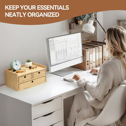 KIRIGEN Wooden Desktop Organizer Paper Storage Letter Tray File Sorter - Desk Rack Magazine File Dividers Holders for Home Office Accessories Wood Desk Cabinet with 3 Layer Trays Natural(3KWJG-NA)