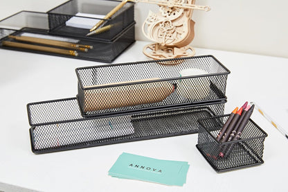 Annova Stackable Mesh Drawer Cabinet and Shelf Organizer Bins Storage Basket School Office Supply Holder Tray- Set of 2 (Gold, 3x3x2 Inch)