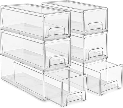Sorbus Small Clear Stackable Storage Drawers – 4-Pack Plastic Organizer Bins with Handles – Stackable Pull-Out Storage Drawers for Closet, Pantry, Office, Bathroom, Craft, and Toy Organization