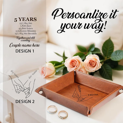 Personalized Engraved Leather Tray for Men with Engraved Name, PU Leather Valet Organizer for Dad, Custom Gift for Him, Custom Catchall Tray for Desk, Office, Accessories Travel Organizer for Men