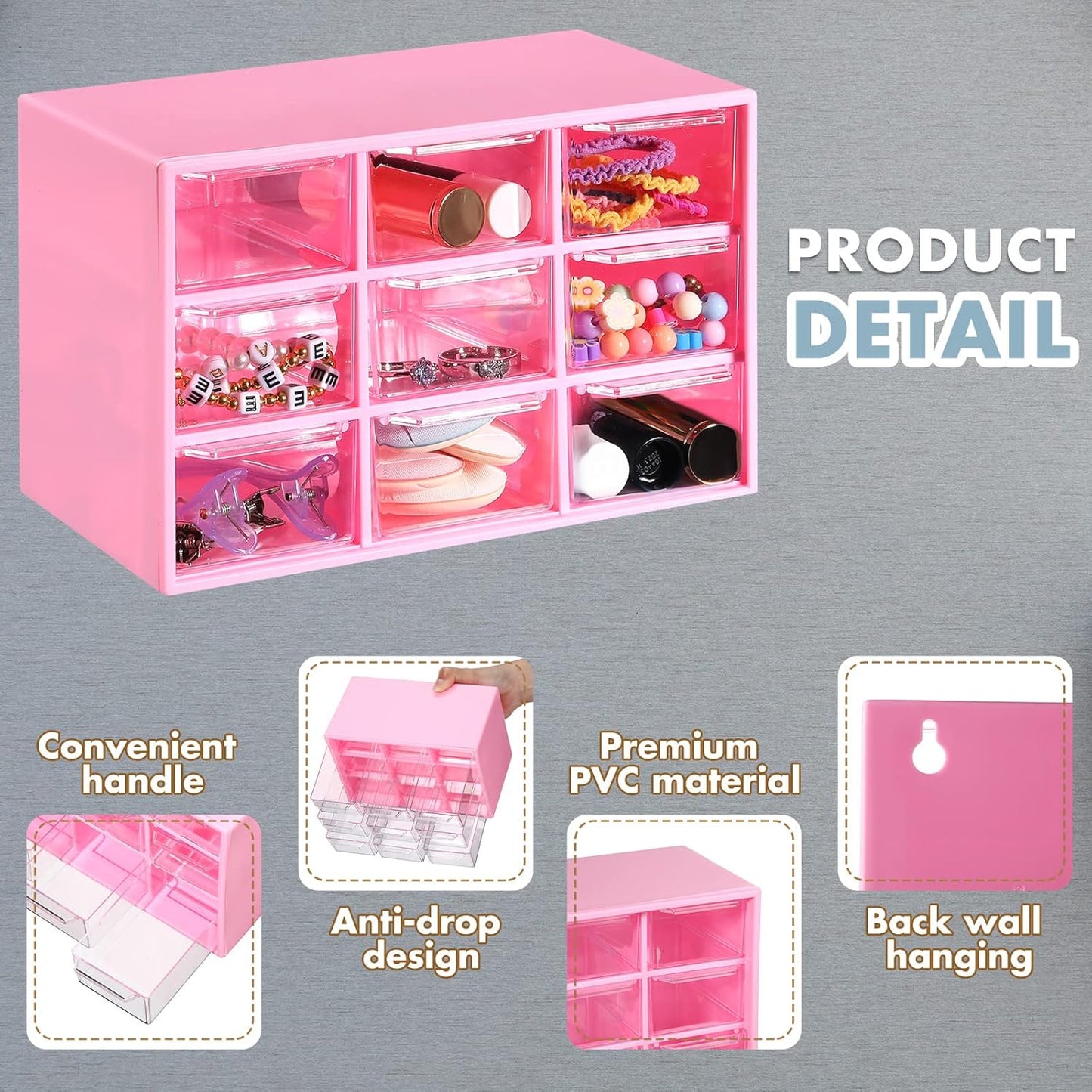 Amyhill 6 Pcs Mini Drawer Organizer Small Organizer with 9 Drawers Plastic Desktop Craft Storage Box for Office Home Room Jewelry Cosmetics Collection(White)