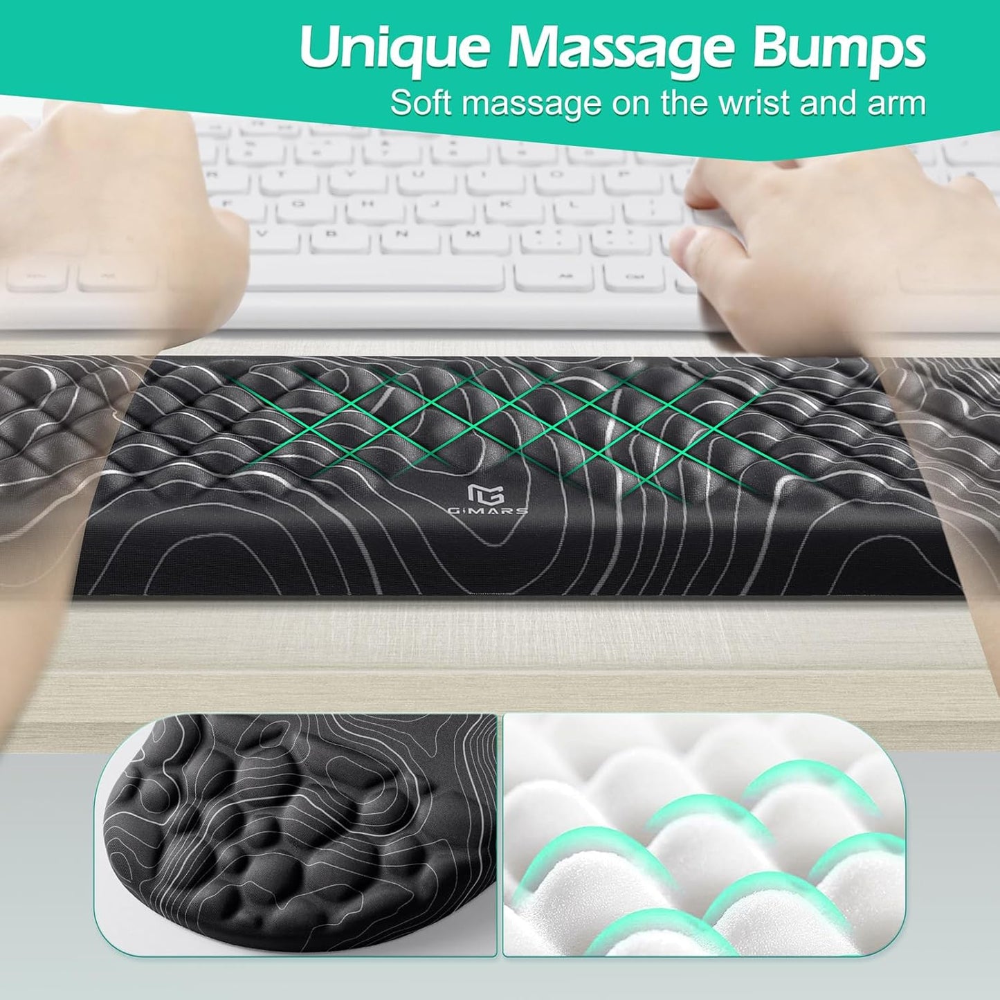 Gimars Elongate Smooth Lycra Fabric Ergonomic Mouse Pad Wrist Support, Gel Memory Foam Cushion Set Keyboard Wrist Rest Support, Pain Relieve for Computer, Laptop, Office, School, Home, Gaming, Black