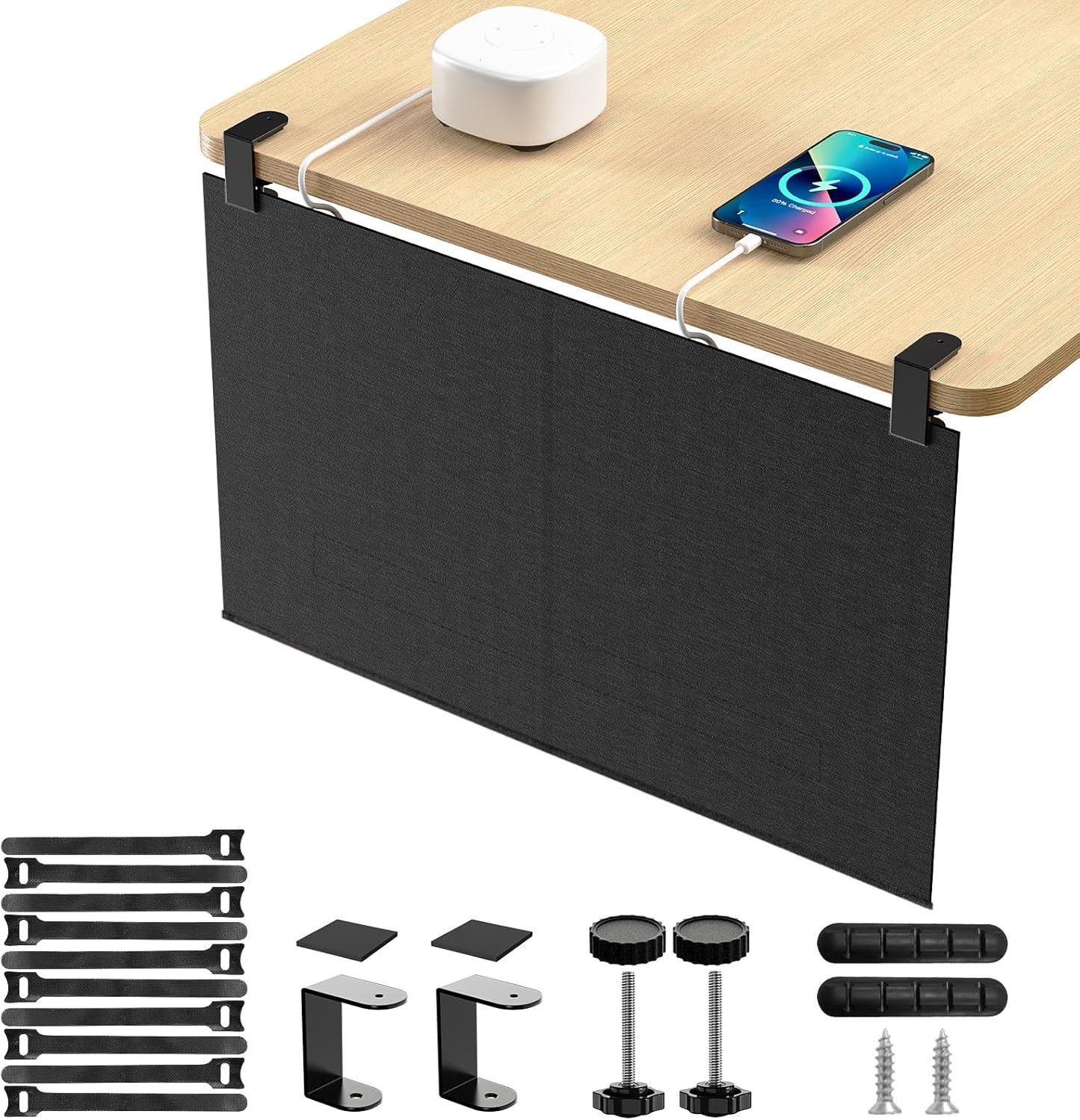 No Drill Under Desk Cable Management and Privacy Panel 2 in 1 | Modesty Panel with Cord Organizer |Felt Standing Desk Back Skirt for Office,Home(47.2")