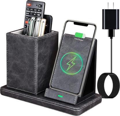 Wireless Charger with Desk Organizer, Wireless Charging Station for iPhone 13/13 Pro Max/13 Pro/12 Series/11/XS Max/XR/X/8Plus/SE 2, Wireless Charging Stand with Leather… (Marble)