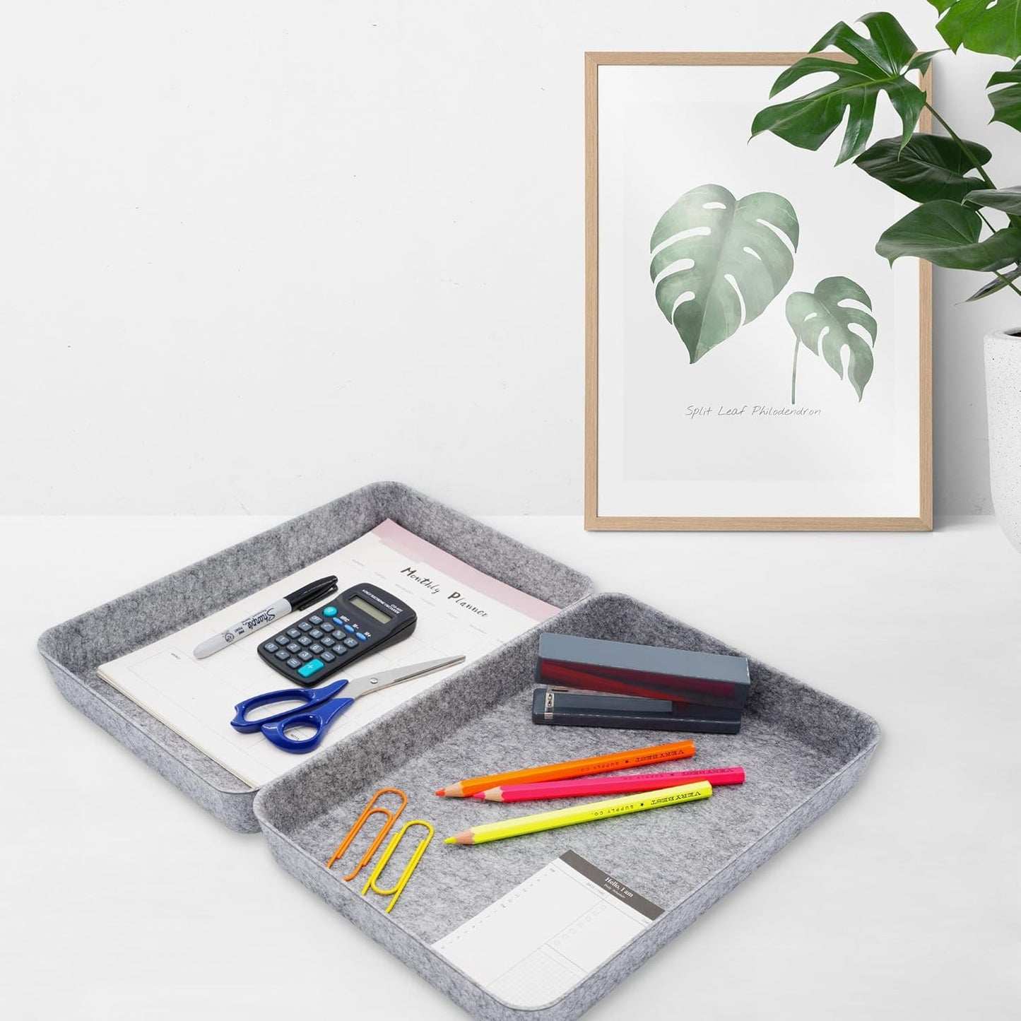 Welaxy 2-piece Office desk drawer organizer tray letter-size documents A4 paper book file Folder Holder storage bins (Orange + Green)