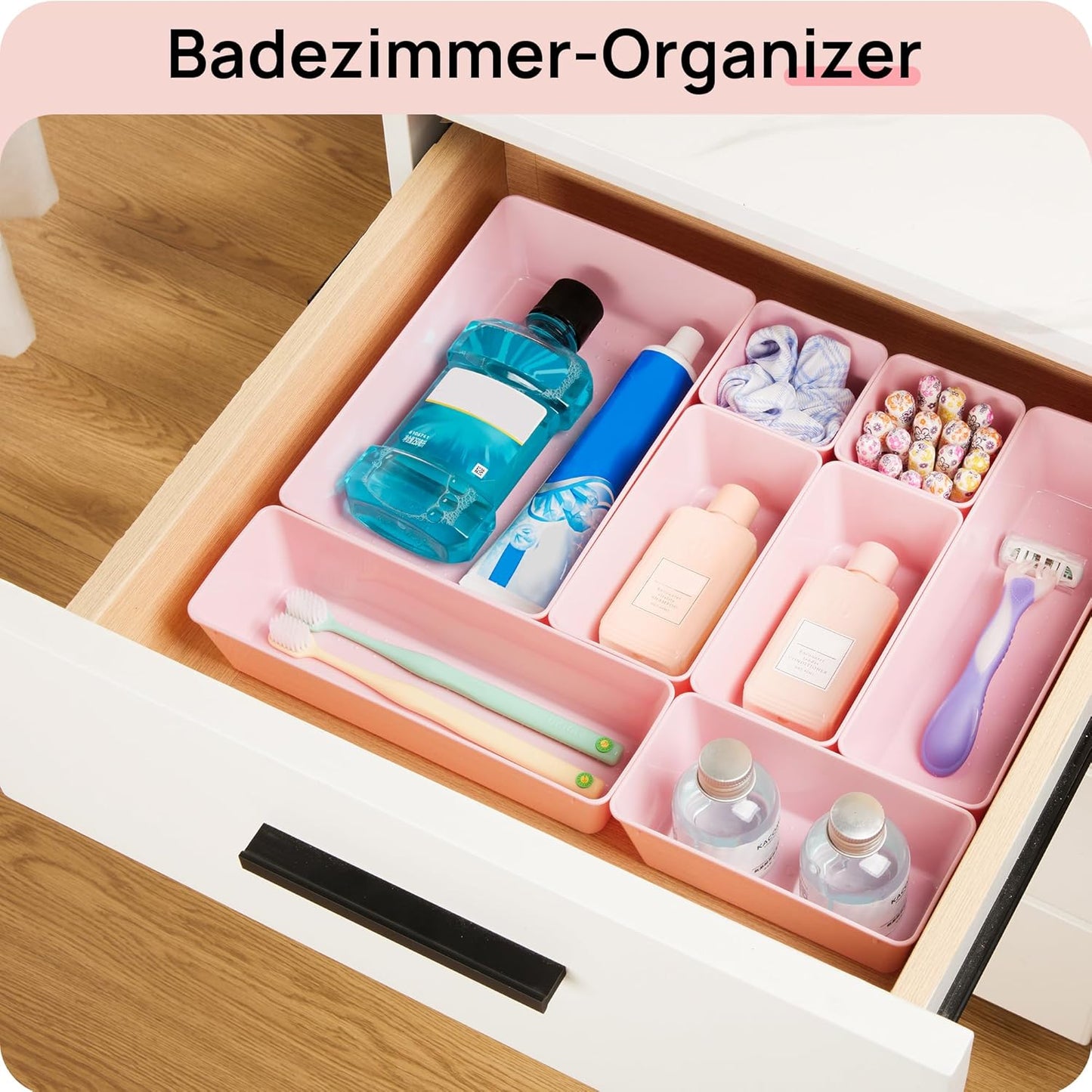 Vtopmart 25 PCS Clear Plastic Drawer Organizers Set, 4-Size Versatile Bathroom and Vanity Drawer Organizer Trays, Storage Bins for Makeup, Bedroom, Kitchen Gadgets Utensils and Office