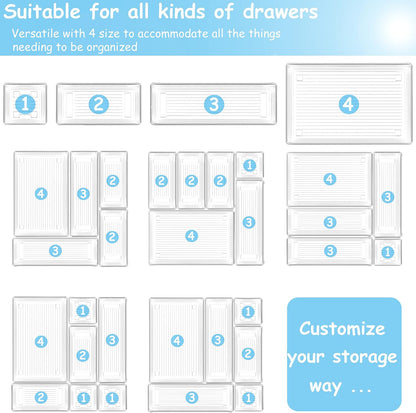 DCA 14 PCS Clear Drawer Organizer, Acrylic Makeup Organizers, Vanity Drawer Organizer Trays, Bathroom Organizers and Storage Bins Ideal Gift for Her