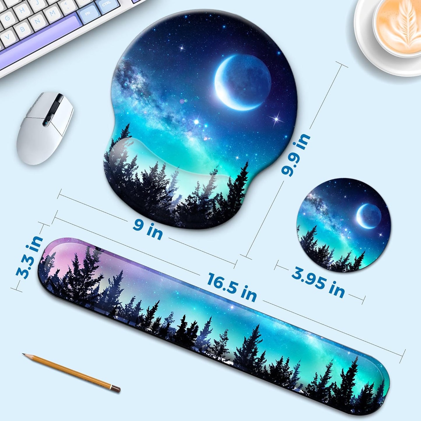 Mouse Pad and Keyboard Wrist Rest Support, with Non-Slip PU Base,Gel Mouse Pad with Coaster,Pain Relief for Gaming, Computer,Office -Beach