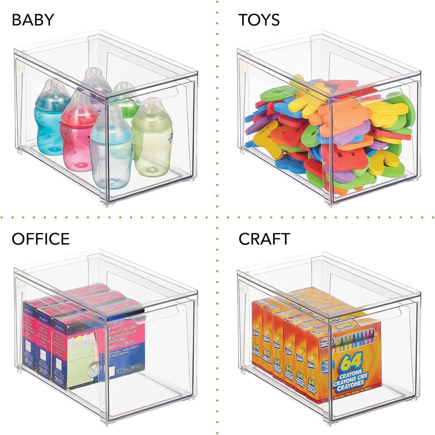 mDesign Plastic Stackable Closet Storage Organizer Bin Containers with Front Pull Drawer for Cabinet, Desk, Shelf, Cupboard, or Dresser Organization - Lumiere Collection - Clear